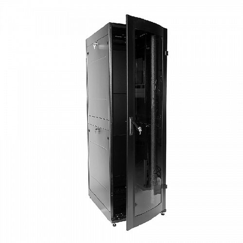 Шкаф телекоммуникационный напольный ПРОФ универсальный 42U (600x800) дверь стекло, чёрный, в сборе