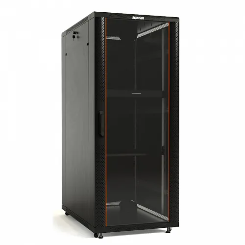 Шкаф напольный 19-дюймовый, 32U, 1610x600х600 мм (ВхШхГ), передняя и задняя распашные перфор.двери (75%), ручка с замком, крыша нов.типа,9004,разобран
