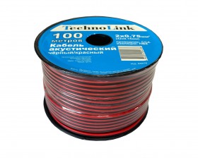 Кабель акустический Technolink 2*0.75мм2 (42*0.15мм) CCA, 100м, пластиковая катушка, черный/красный