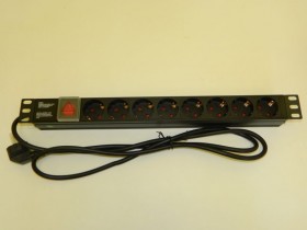 Блок розеток 19&quot;, 16А, 8 розеток, шнур 2м, выключатель, корпус металл, чёрный