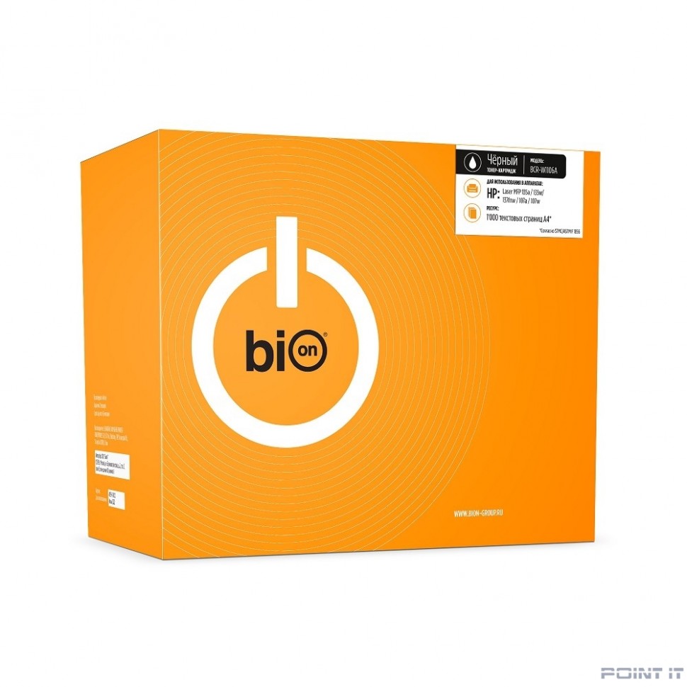 Bion W1106A Картридж для HP Laser MFP 135a/135w/137fnw, HP Laser 107a/107w (1000 стр.), Черный, с чипом