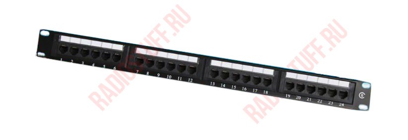 Патч-панель UTP, 19", 24 порта RJ45, cat.5е, 1U, 110 Type, "L" (Акция т/к)