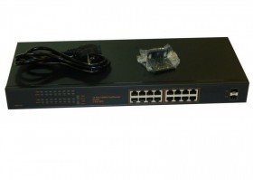 NS1016GU18P Коммутатор 19&quot;, 18 портовый, 16 1Gbit  портов, 2 комбинированных порта 1000Base-T/SFP слот, металлический корпус, черный