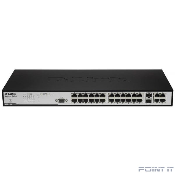 D-Link DES-3028_RFB/A1 Восстановленный в производственных условиях управляемый L2 коммутатор с 24 портами 10/100Base-TX, 2 портами 1000BASE-T и 2 комбо-портами 1000BASE-T/SFP