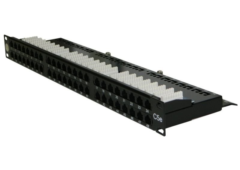 Патч-панель UTP, 19", 48 портов RJ45, cat.5е, 1U, Dual Type, компактная, Netko СКС, "J"