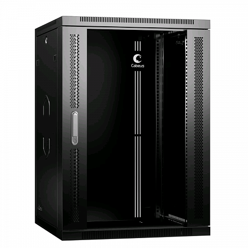 Шкаф телекоммуникационный настенный 19 18U 600x600x901mm (ШхГхВ) дверь стекло, цвет черный (RAL 9004)