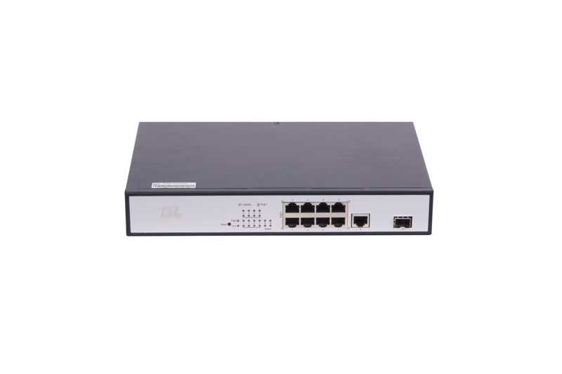 Коммутатор GIGALINK, Web-Smart, 8 PoE (802.3 af/at) портов 100Мб/с, 1 1000BaseT порт, 1 SFP порт 1000Мбит/с, 150Вт