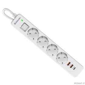 Defender Удлинитель с сетевым фильтром DFS 143 3 м,белый,4розетки,USB+TypeC [99434]
