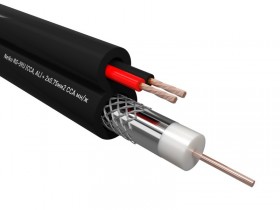 Кабель коаксиальный Netko RG-59U, 75 Ом (CCA, оплетка 32 нити AL) + кабель питания 2x0.75мм2 (CCA, многожильный), аналог КВОС, внешний, черный (100м)