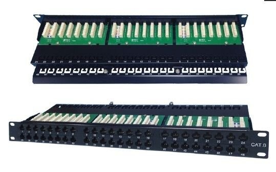 Патч-панель UTP, 19", 48 портов RJ45, cat.6, 1U, Dual Type IDC, Netko СКС