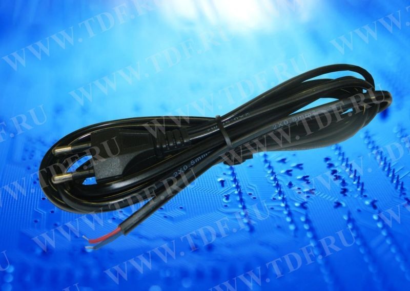 Кабель питания с вилкой (без разъема) 2*0,5мм2, 220V/2,5A, 3м, черный, Cabletech РАСПРОДАЖА