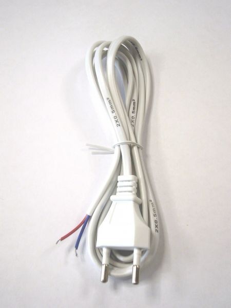 Кабель питания с вилкой (без разъема) 2*0,5мм2, 220V/2,5A, 1,8м, белый, Netko