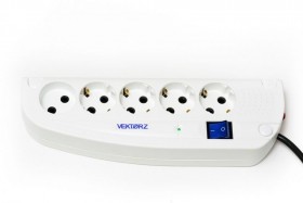 Сет. фильтр Vektor Z 5.0м 4+1 розетка, 16А, светло-серый