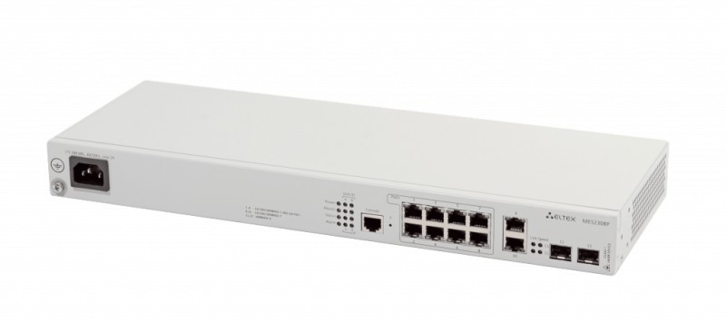 Ethernet-коммутатор MES2308P, 8 портов 10/100/1000Base-T с поддержкой PoE+ и 2 порта 10/100/1000Base-T, 2 порта 1000Base-X (SFP), L2+, 220V AC