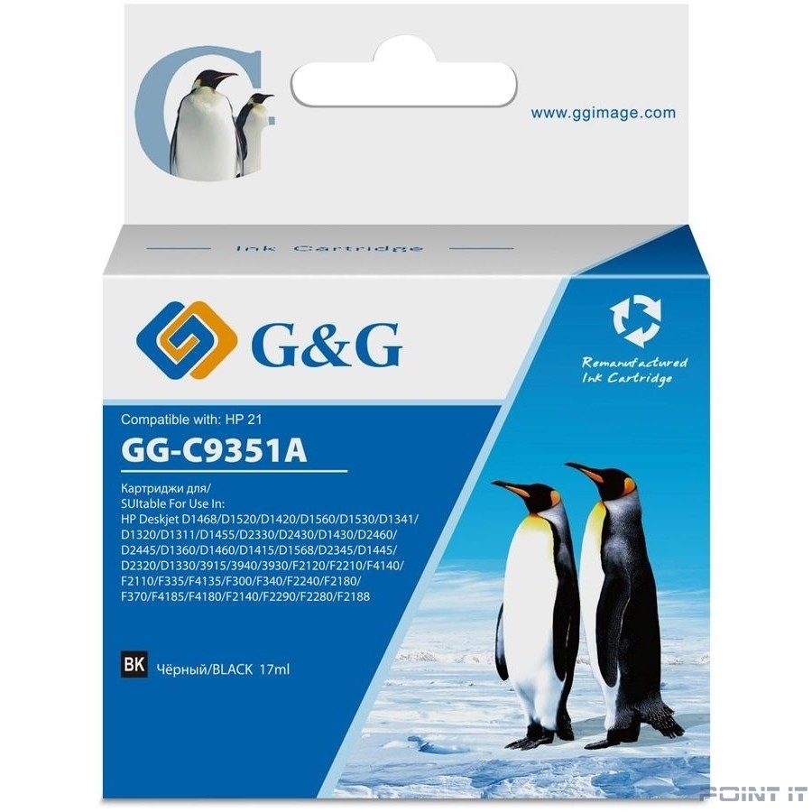 Картридж струйный G&G GG-C9351A черный (17мл) для HP DJ 3920/3940/D1360/D1460/D1470/D1560/D2330/D2360/D2430/D2460/F370/F375/F380/F2180/F2187/F2224/F2280/F2290/F4140/F4172/F4180/F4190