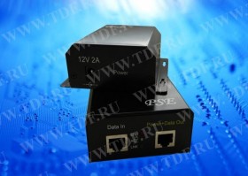 POE48B-12-02 PoE, комплект передатчик (PSE)+приемник (PD), 48V 30W, кабель питания ЕВРО, тип2, 12V 2A, черный РАСПРОДАЖА