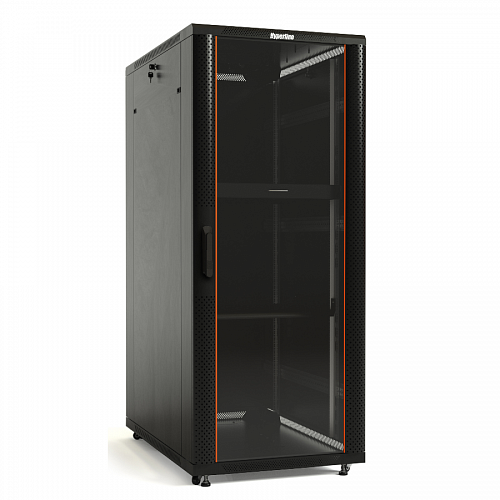 Шкаф напольный 19-дюймовый, 27U, 1388x800х600 мм (ВхШхГ), передняя стеклянная дверь со стальными перфорированными боковинами, задняя дверь сплошная