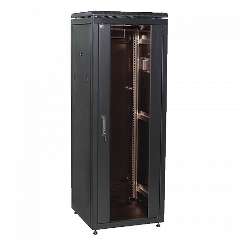 ITK Шкаф сетевой 19 LINEA N 28U 600х600 мм стеклянная передняя дверь, задняя металлическая черный