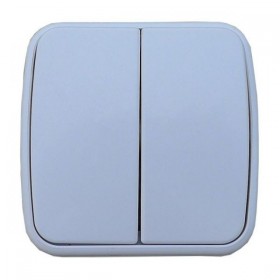 Выключатель Technolink Electric накладной двухклавишный, 10A, пластик, IP20, цвет белый РАСПРОДАЖА